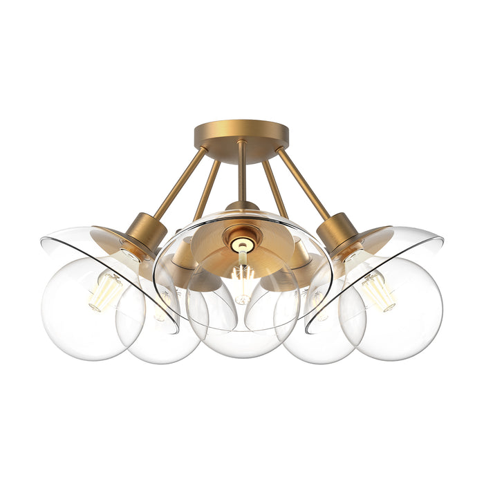 Francesca Five Light Semi-Flush Mount Aged Gold/Clear Glass-Semi-Flush Mts.-Alora-Lighting Design Store