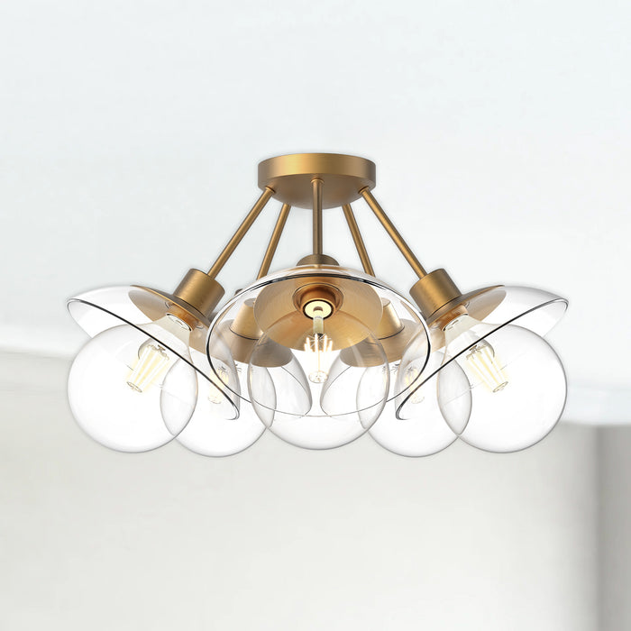Francesca Five Light Semi-Flush Mount Aged Gold/Clear Glass-Semi-Flush Mts.-Alora-Lighting Design Store