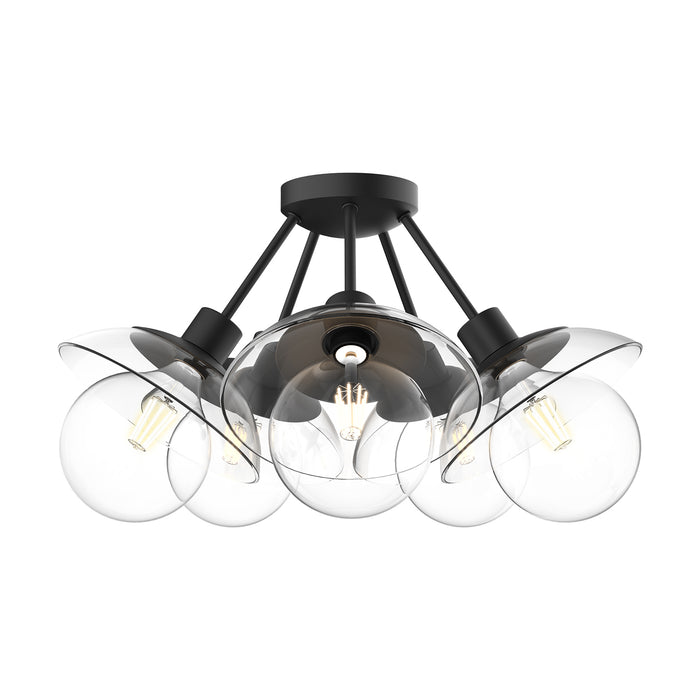 Francesca Five Light Semi-Flush Mount Clear Glass/Matte Black-Semi-Flush Mts.-Alora-Lighting Design Store