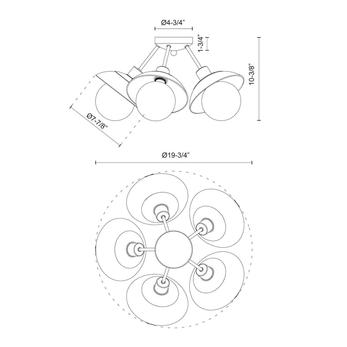 Francesca Five Light Semi-Flush Mount Clear Glass/Matte Black-Semi-Flush Mts.-Alora-Lighting Design Store