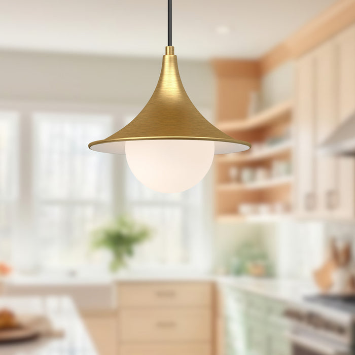 Fuji One Light Pendant Brushed Gold/Opal Matte Glass-Pendants-Alora-Lighting Design Store