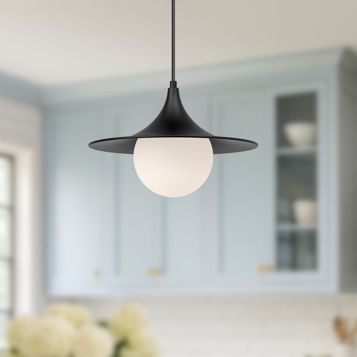 Fuji One Light Pendant Matte Black/Opal Matte Glass-Pendants-Alora-Lighting Design Store