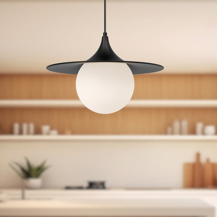 Fuji One Light Pendant Matte Black/Opal Matte Glass-Pendants-Alora-Lighting Design Store