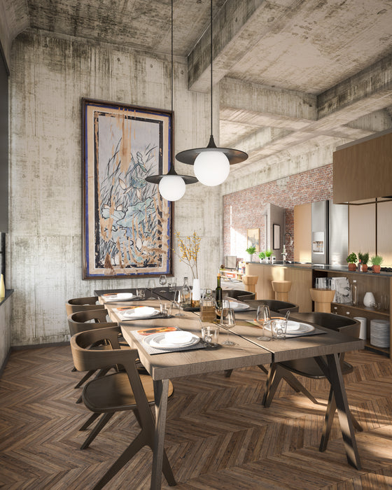 Fuji One Light Pendant Matte Black/Opal Matte Glass-Pendants-Alora-Lighting Design Store