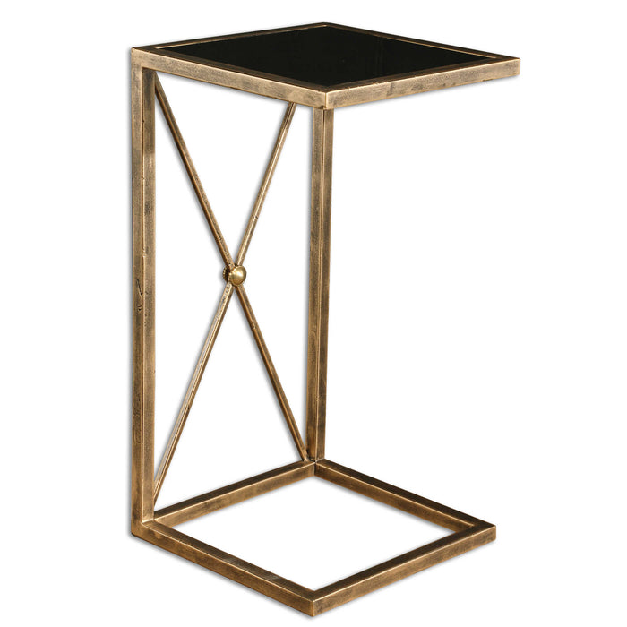 Zafina Side Table Antiqued Gold with Black Glass-Furniture-Uttermost-Lighting Design Store