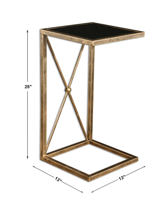 Zafina Side Table Antiqued Gold with Black Glass-Furniture-Uttermost-Lighting Design Store