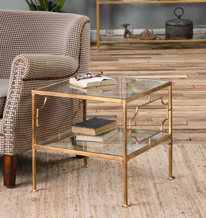 Genell Cube Table Gold Leafed Iron-Furniture-Uttermost-Lighting Design Store