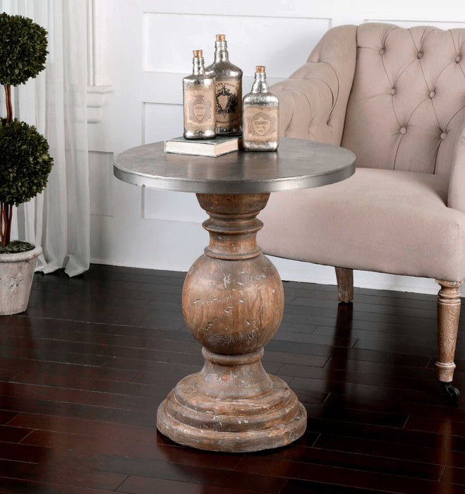 Blythe Accent Table Aluminum/Weathered Fir Wood-Furniture-Uttermost-Lighting Design Store