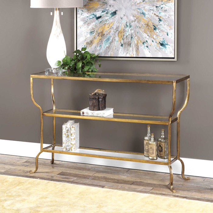 Deline Console Table Antiqued Gold-Furniture-Uttermost-Lighting Design Store