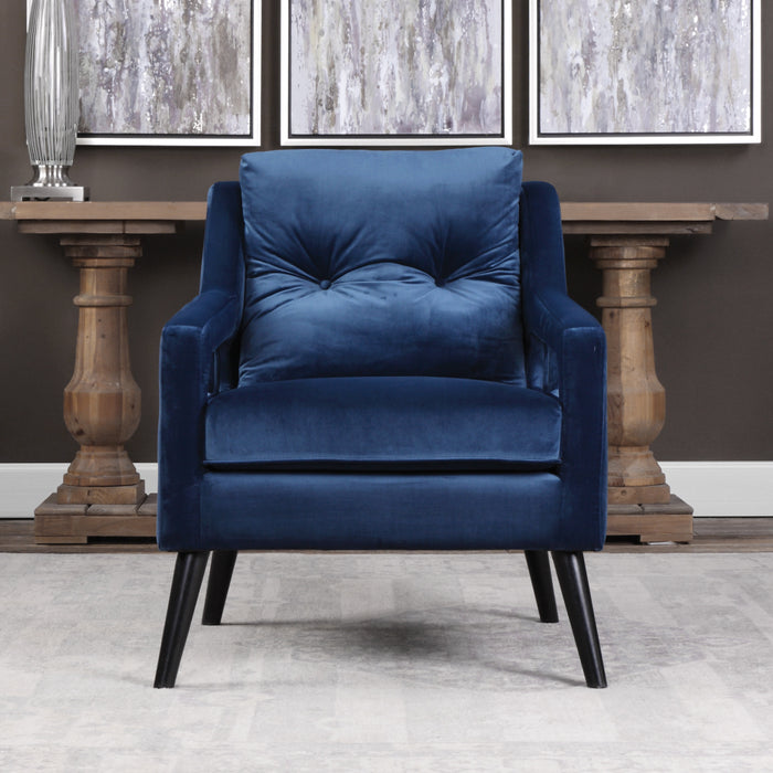O'Brien Arm Chair Blue Polyester Velvet/Antique Black-Furniture-Uttermost-Lighting Design Store