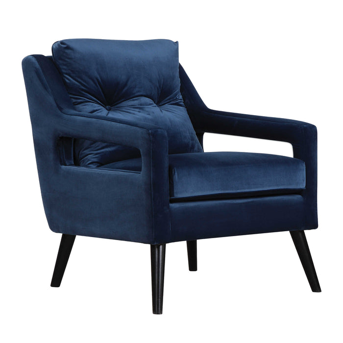 O'Brien Arm Chair Blue Polyester Velvet/Antique Black-Furniture-Uttermost-Lighting Design Store