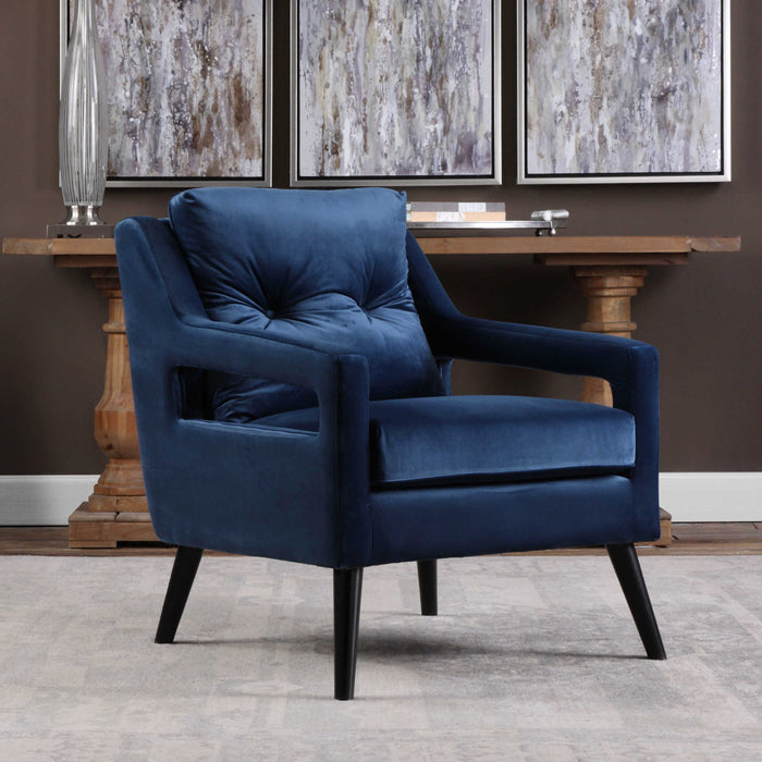 O'Brien Arm Chair Blue Polyester Velvet/Antique Black-Furniture-Uttermost-Lighting Design Store