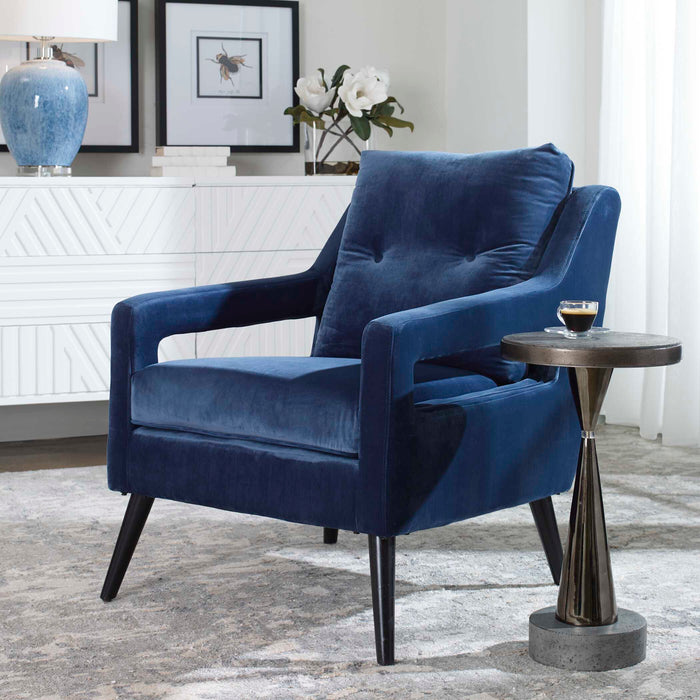 O'Brien Arm Chair Blue Polyester Velvet/Antique Black-Furniture-Uttermost-Lighting Design Store