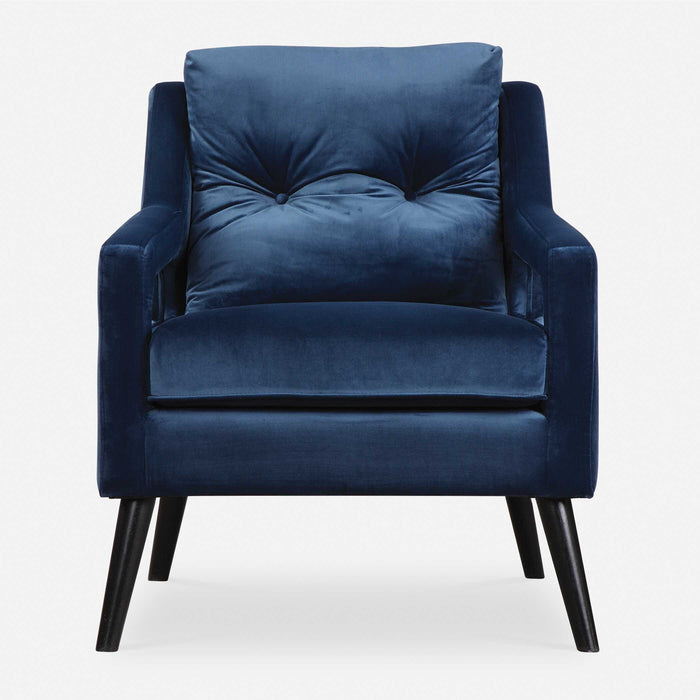 O'Brien Arm Chair Blue Polyester Velvet/Antique Black-Furniture-Uttermost-Lighting Design Store