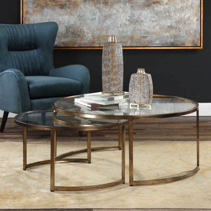 Rhea Coffee Tables S/2 Antiqued Gold Leaf-Furniture-Uttermost-Lighting Design Store