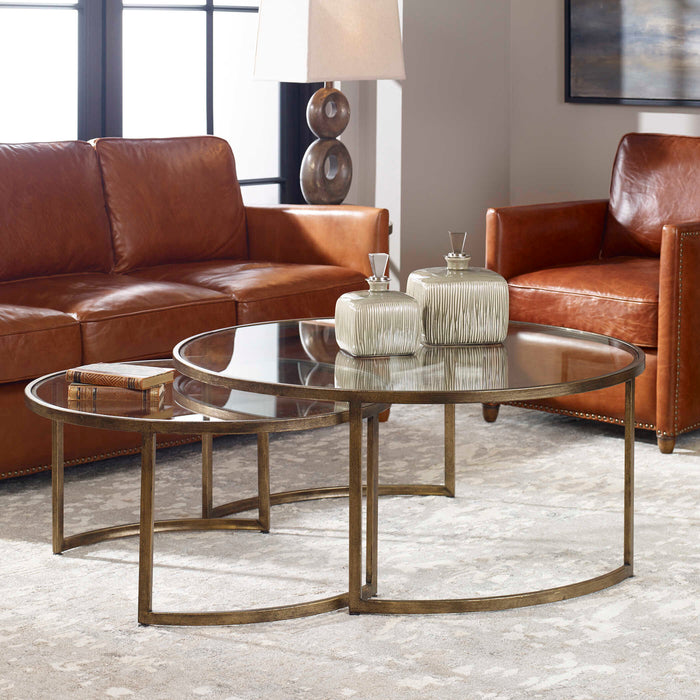 Rhea Coffee Tables S/2 Antiqued Gold Leaf-Furniture-Uttermost-Lighting Design Store