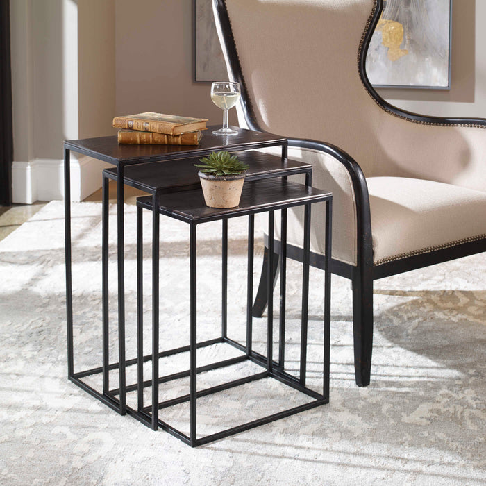 Coreene Nesting Tables, Set/3 Antique Bronze-Furniture-Uttermost-Lighting Design Store