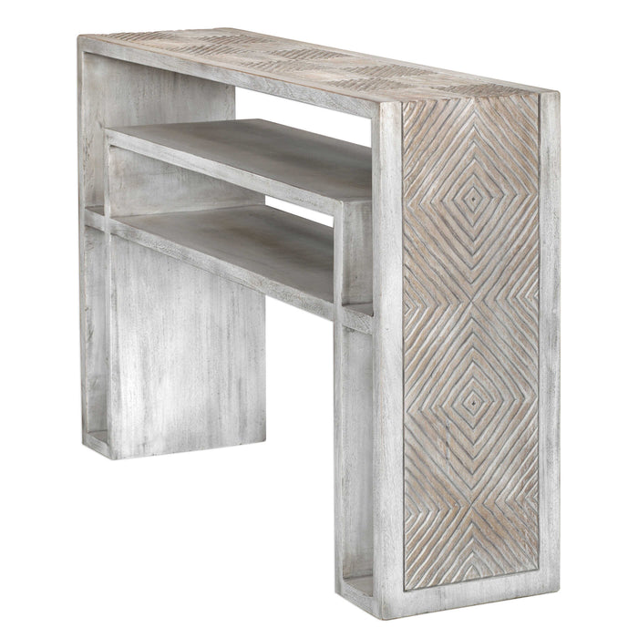 Genara Console Table Aged Bone White Over Mahogany-Furniture-Uttermost-Lighting Design Store