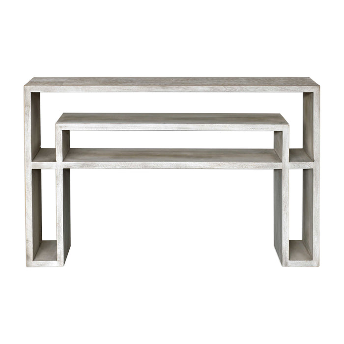 Genara Console Table Aged Bone White Over Mahogany-Furniture-Uttermost-Lighting Design Store