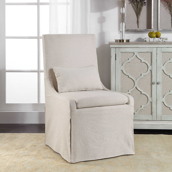 Coley Arm Chair Off White Linen-Furniture-Uttermost-Lighting Design Store