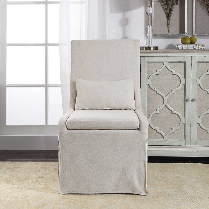 Coley Arm Chair Off White Linen-Furniture-Uttermost-Lighting Design Store