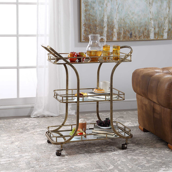 Stassi Serving Cart Antiqued Gold-Furniture-Uttermost-Lighting Design Store