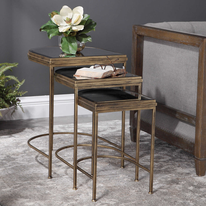 India Nesting Tables, Set/3 Antique Brushed Gold-Furniture-Uttermost-Lighting Design Store