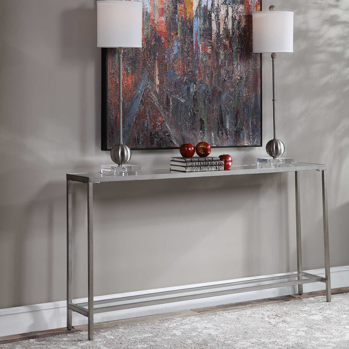 Hayley Console Table Antiqued Silver Leaf-Furniture-Uttermost-Lighting Design Store