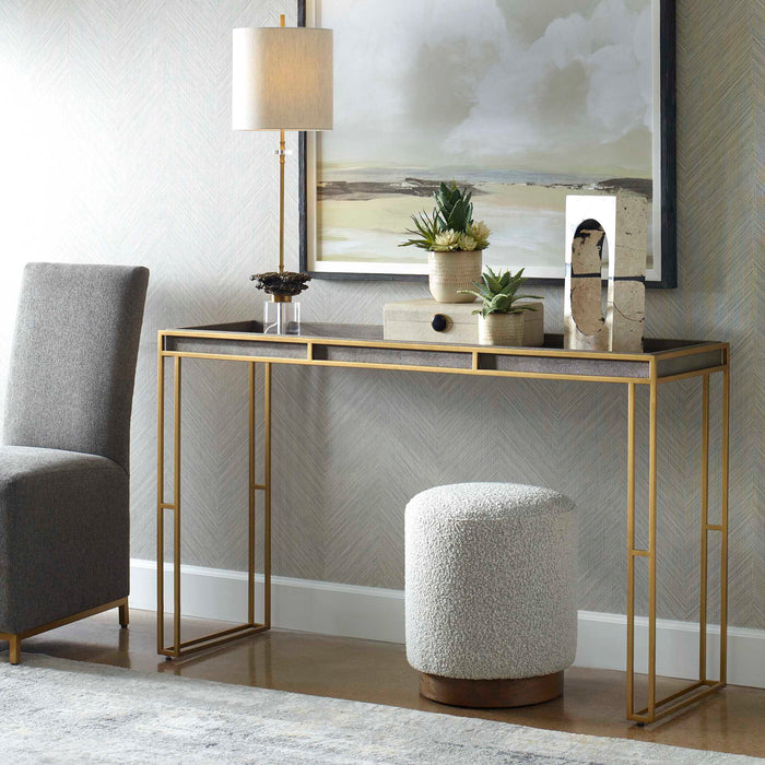 Cardew Console Table Brushed Brass-Furniture-Uttermost-Lighting Design Store