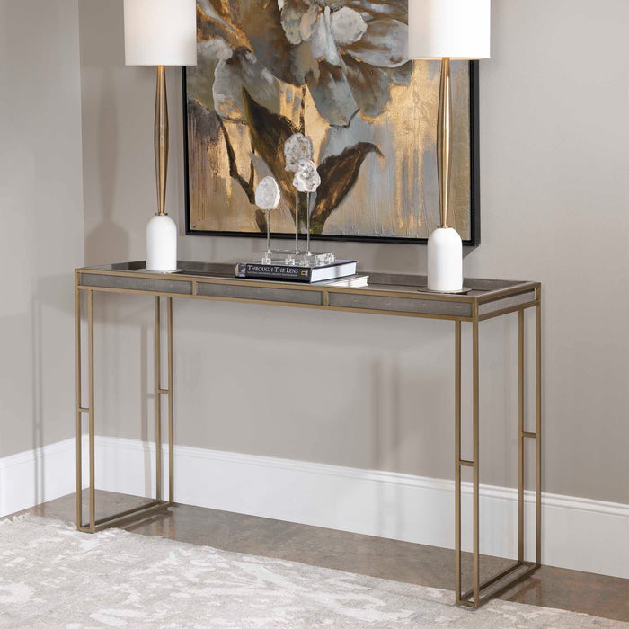 Cardew Console Table Brushed Brass-Furniture-Uttermost-Lighting Design Store