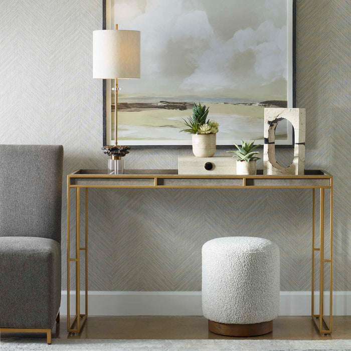 Cardew Console Table Brushed Brass-Furniture-Uttermost-Lighting Design Store