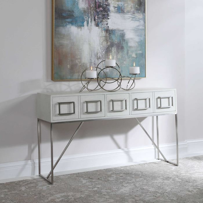 Abaya Console Table Soft White With Light Gray-Furniture-Uttermost-Lighting Design Store