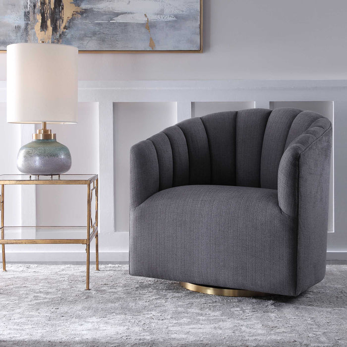 Cuthbert Swivel Chair Brushed Brass-Furniture-Uttermost-Lighting Design Store