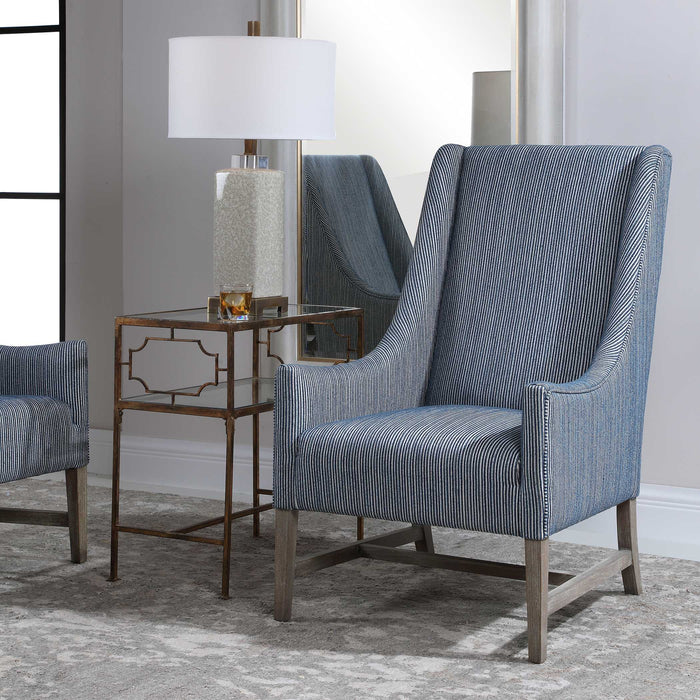 Galiot Accent Chair Blue And White-Furniture-Uttermost-Lighting Design Store