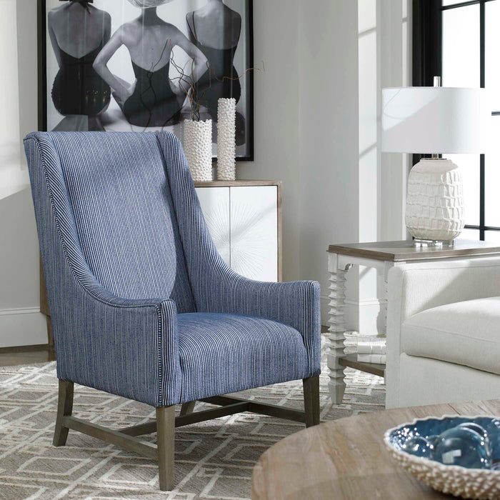 Galiot Accent Chair Blue And White-Furniture-Uttermost-Lighting Design Store
