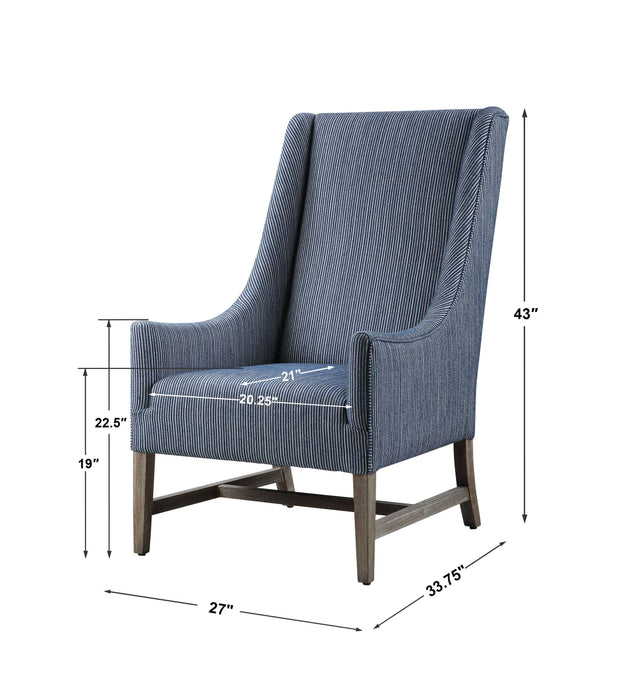 Galiot Accent Chair Blue And White-Furniture-Uttermost-Lighting Design Store