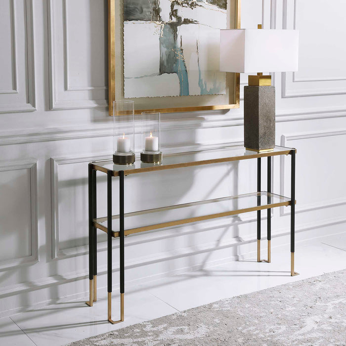 Kentmore Console Table Matte Black And Brushed Gold-Furniture-Uttermost-Lighting Design Store