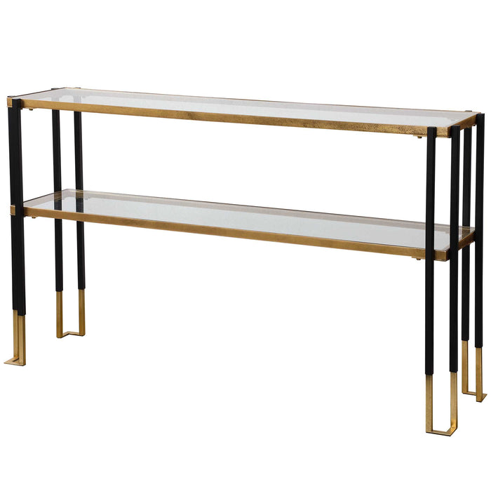 Kentmore Console Table Matte Black And Brushed Gold-Furniture-Uttermost-Lighting Design Store