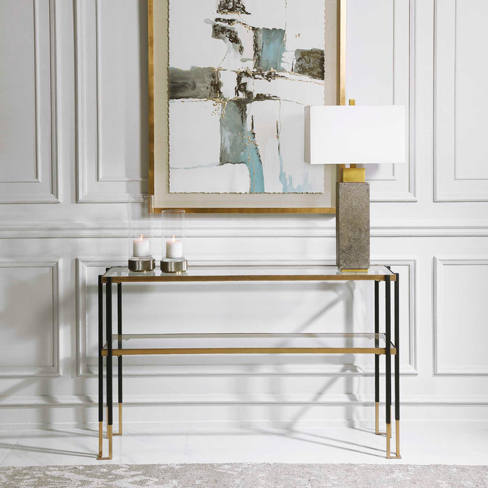 Kentmore Console Table Matte Black And Brushed Gold-Furniture-Uttermost-Lighting Design Store