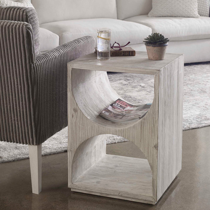 Hans Side Table Distressed Ivory-Furniture-Uttermost-Lighting Design Store