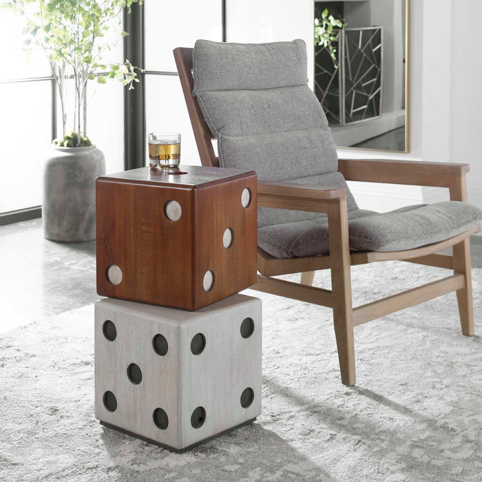 Roll Accent Table Distressed Ebony And White-Furniture-Uttermost-Lighting Design Store