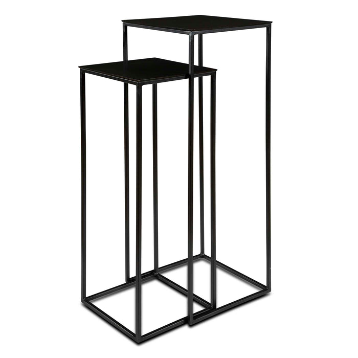 Coreene Nesting Pedestal Tables, S/2 Aged Black Iron-Furniture-Uttermost-Lighting Design Store