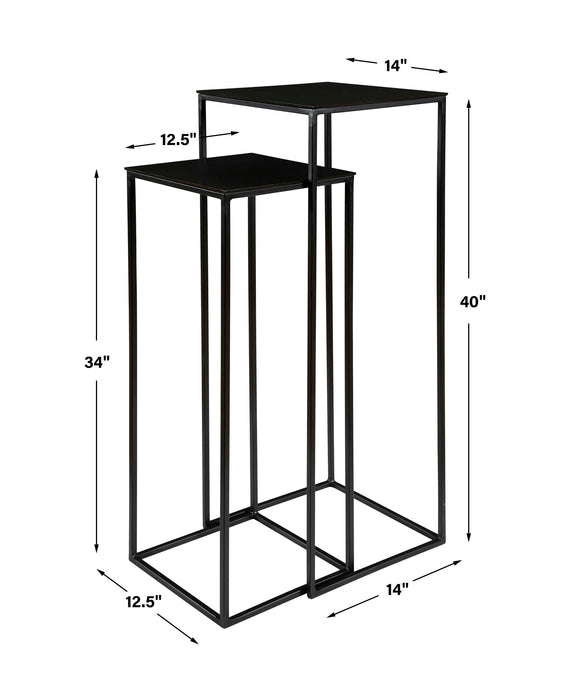 Coreene Nesting Pedestal Tables, S/2 Aged Black Iron-Furniture-Uttermost-Lighting Design Store