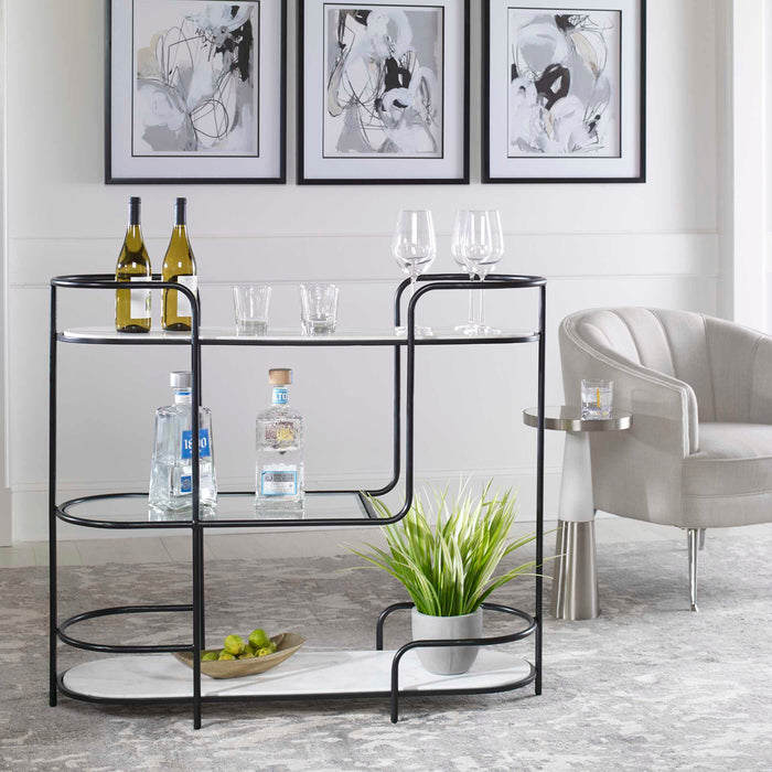 Trolley Bar Bar Console Satin Black-Furniture-Uttermost-Lighting Design Store