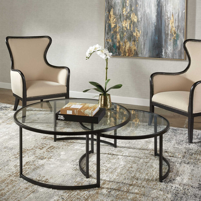Rhea Nesting Coffee Tables S/2 Satin Black-Furniture-Uttermost-Lighting Design Store