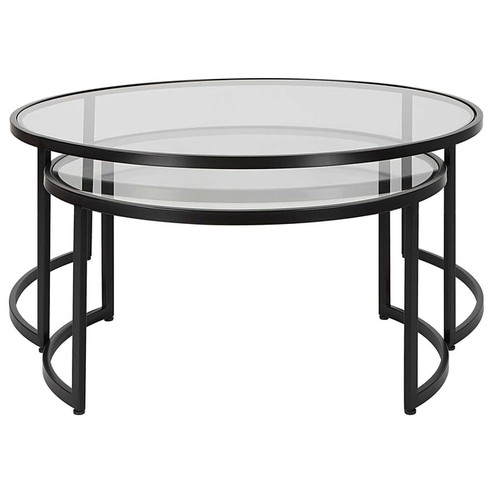 Rhea Nesting Coffee Tables S/2 Satin Black-Furniture-Uttermost-Lighting Design Store