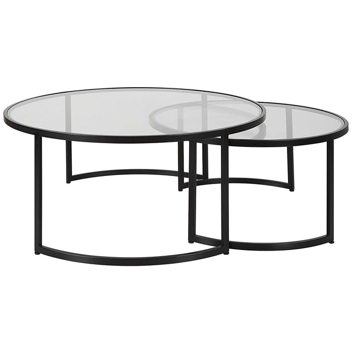 Rhea Nesting Coffee Tables S/2 Satin Black-Furniture-Uttermost-Lighting Design Store