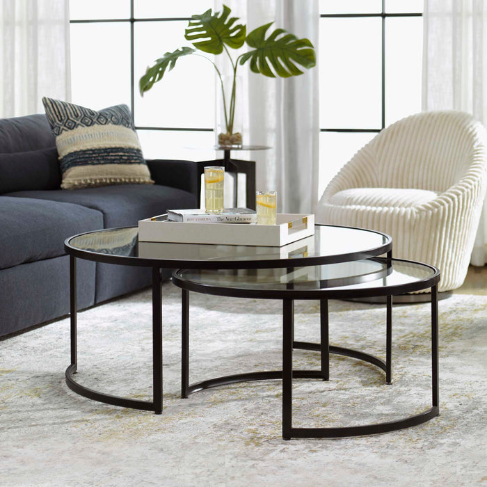 Rhea Nesting Coffee Tables S/2 Satin Black-Furniture-Uttermost-Lighting Design Store