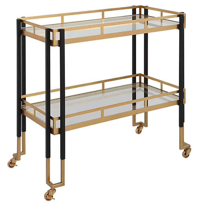 Kentmore Bar Cart Matte Black And Brushed Gold-Furniture-Uttermost-Lighting Design Store
