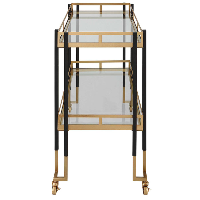 Kentmore Bar Cart Matte Black And Brushed Gold-Furniture-Uttermost-Lighting Design Store